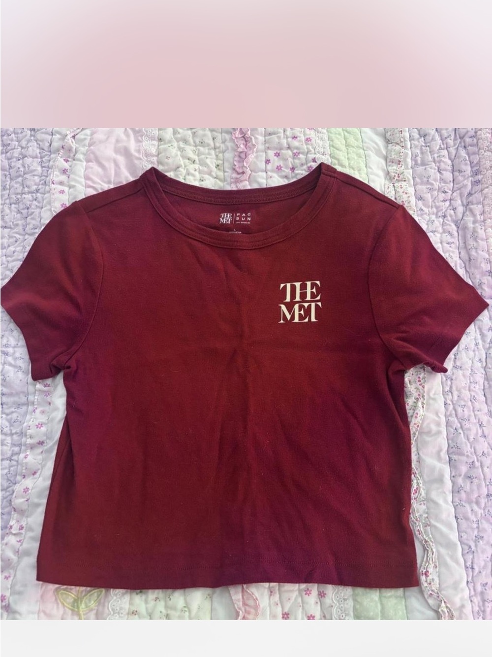 PacSun Women's Burgundy 'The Met' Short Sleeve Crop Tee